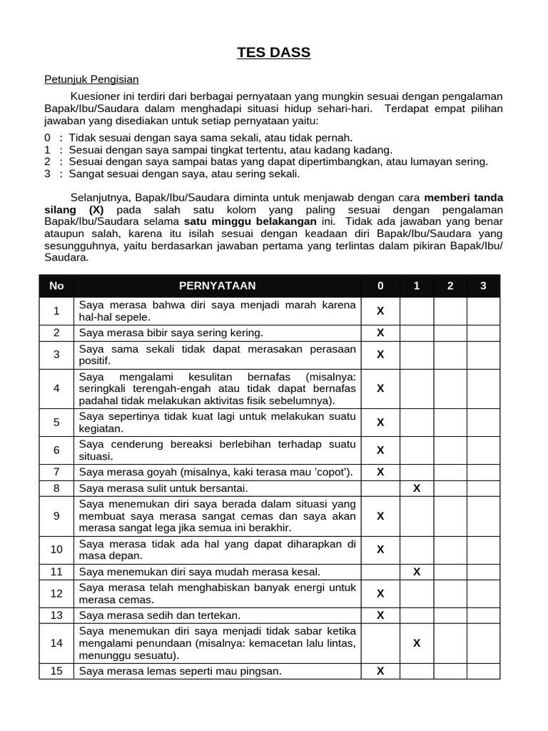 Kuesioner Tes DASS untuk Kesehatan Mental | PDF