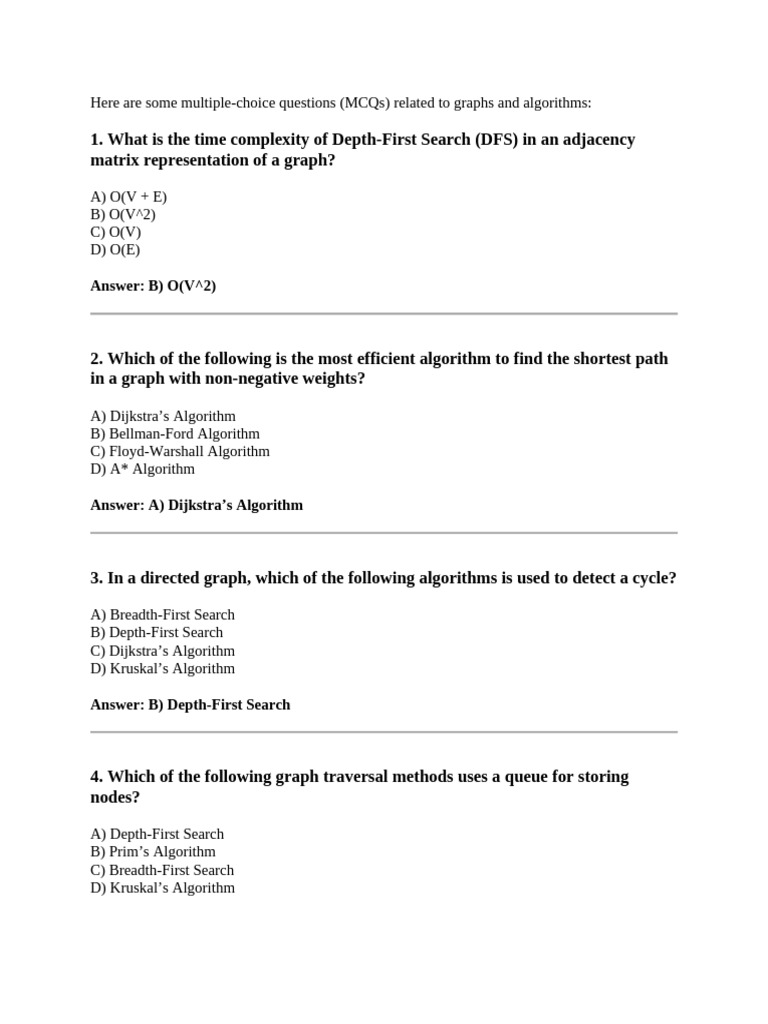 MCQs on Graphs, Algorithms, and DP | PDF | Time Complexity | Dynamic ...