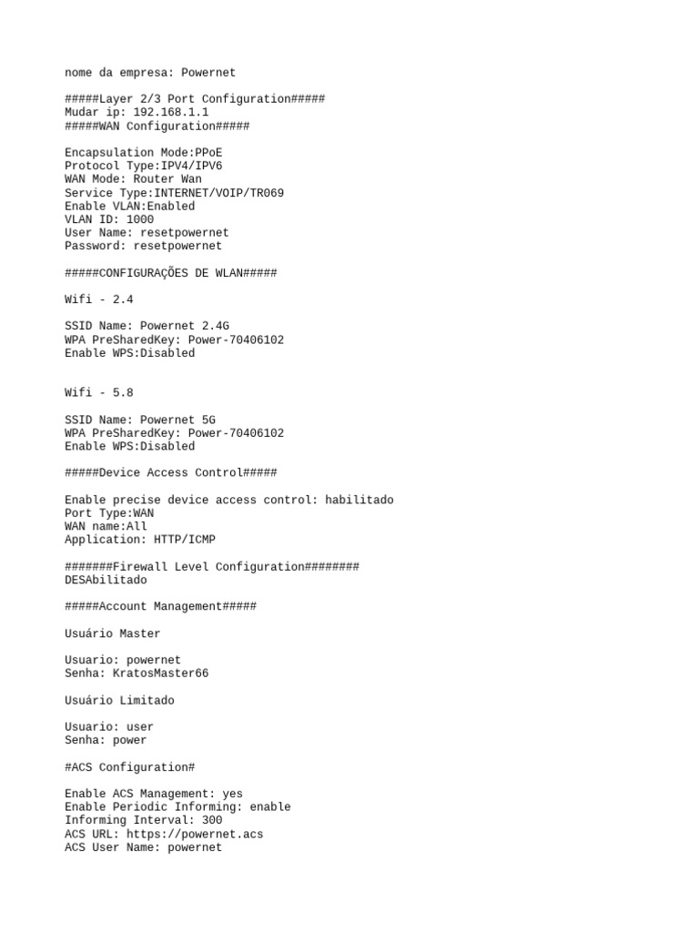 Powernet Internet and VoIP Configuration | PDF