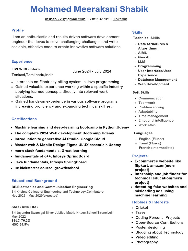 Mohamed Meerakani Shabik: Software Developer Profile | PDF | Web ...