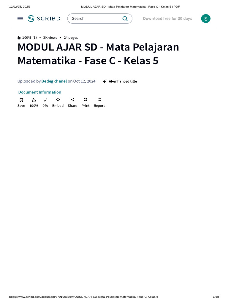 Modul Ajar Matematika Kelas 5 SD | PDF