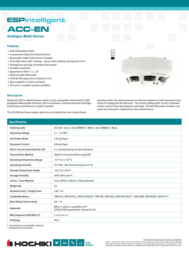 Hochiki ACC-EN Multi-Sensor Overview | PDF | Electronics | Electricity