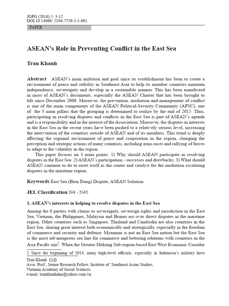 ASEAN's Role in East Sea Conflict Resolution | PDF | South China Sea ...