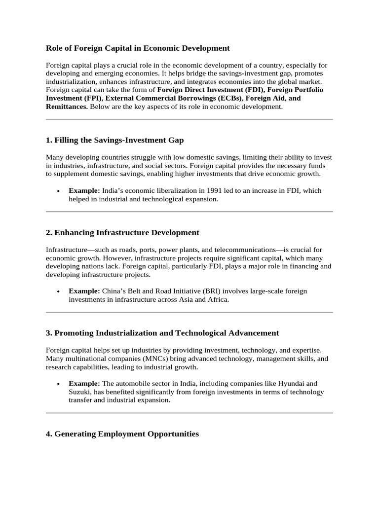 Foreign Capital's Role in Economic Growth | PDF | Foreign Direct ...