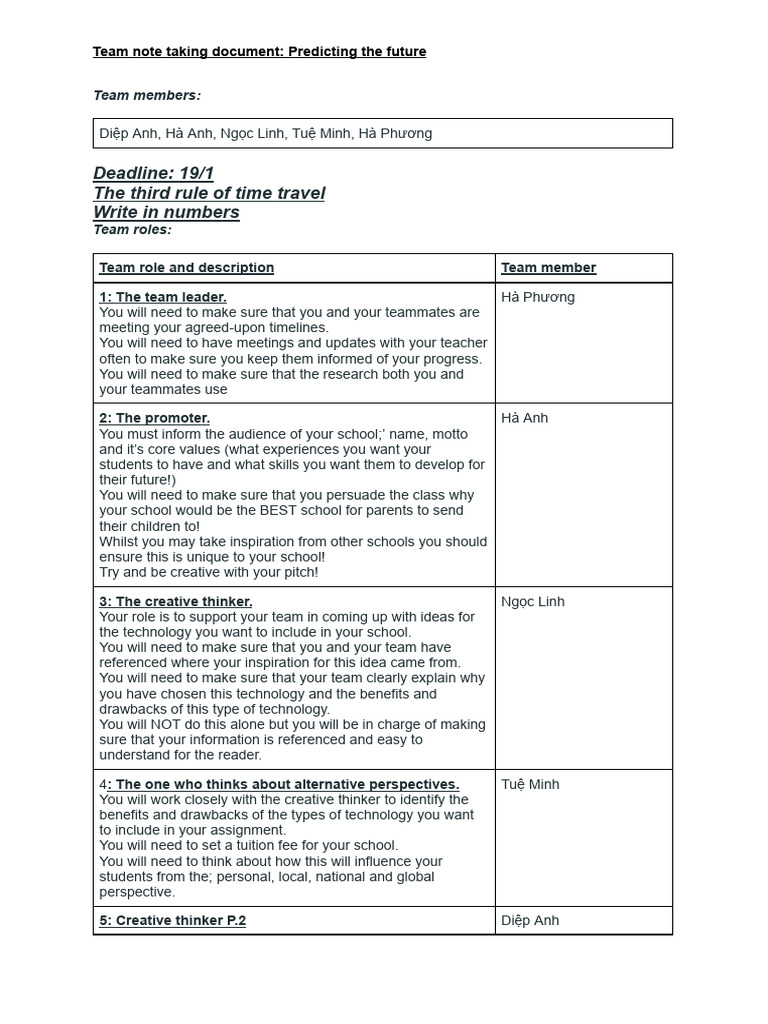 Team Note Taking Document - Predicting The Future - Team 3 | PDF ...