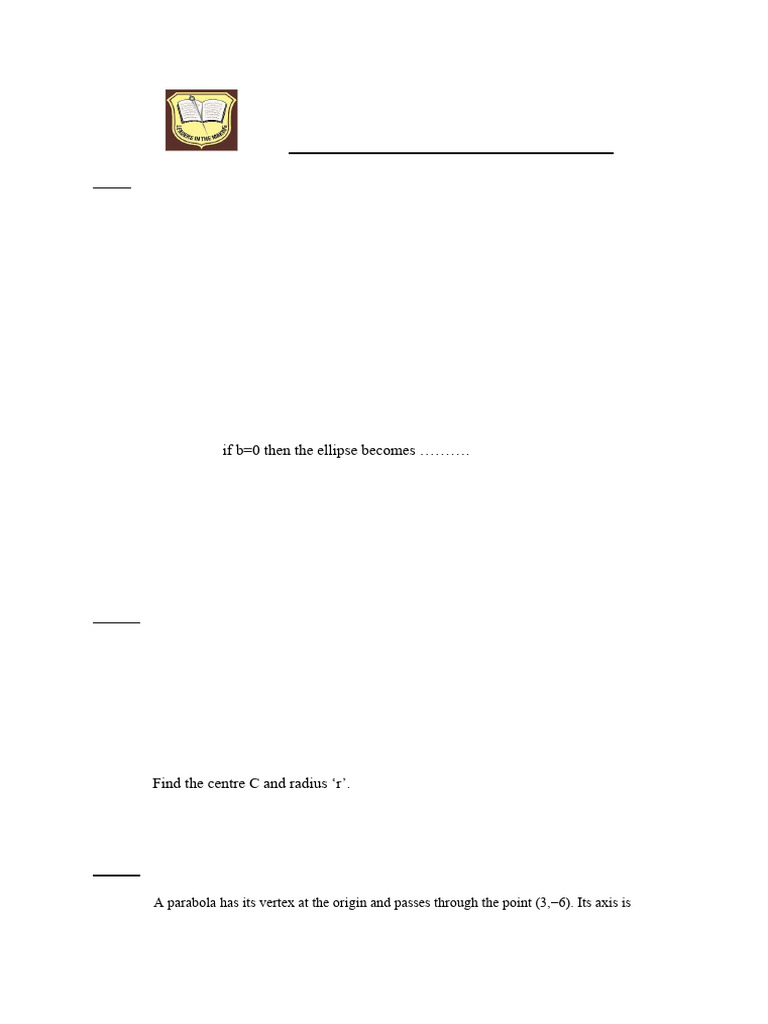 Conic Sections & 3D Geometry Worksheet | PDF | Ellipse | Analytic Geometry