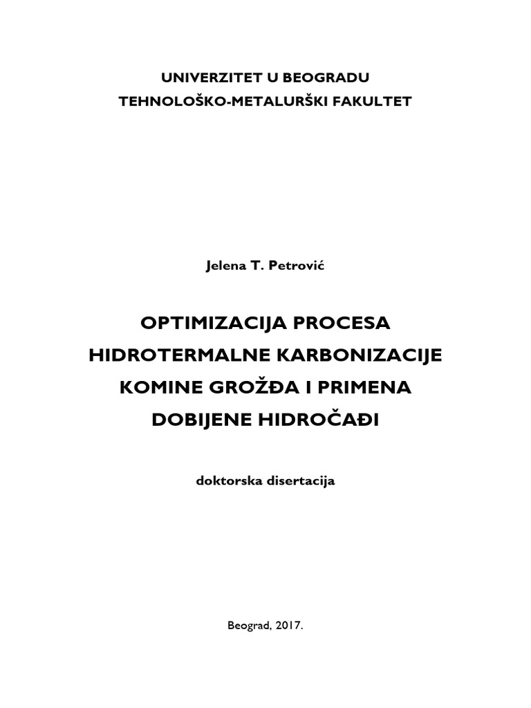 Optimizacija procesa hidrotermalne karbonizacije komine gro a i