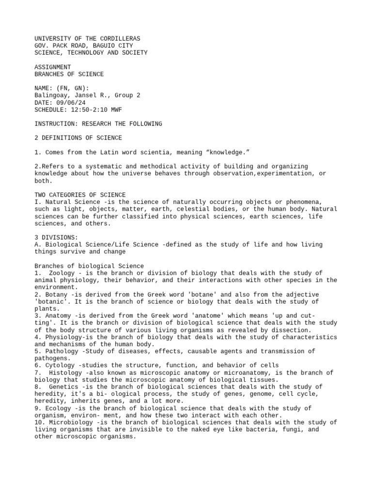 Overview of Science Branches and Definitions | PDF | Science | Geography