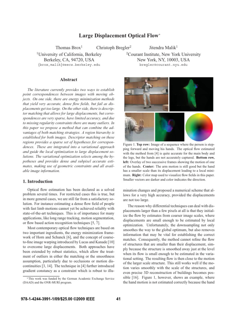 Large Displacement Optical Flow | PDF | Image Segmentation | Computer ...