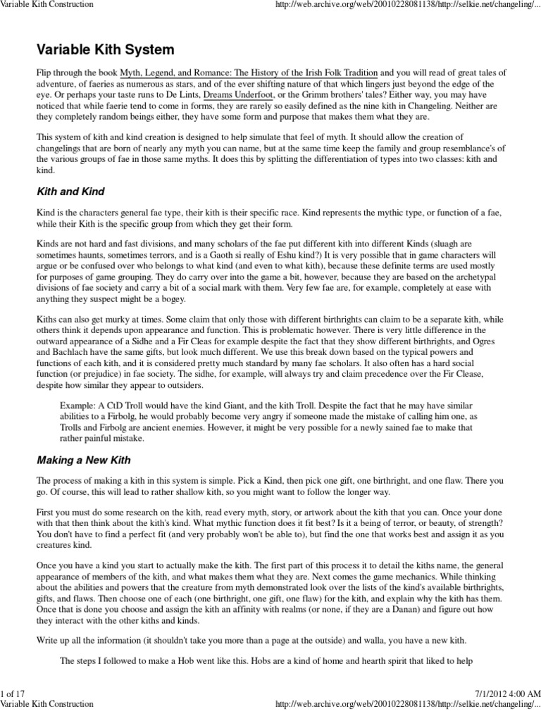 Variable Kith System for Changelings | PDF | Fairies | Empathy