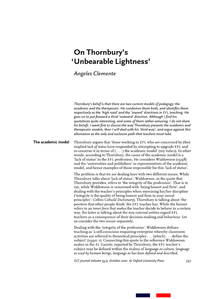 Thornbury The Unbearable Lightness of EFL - 2001 Response | PDF ...