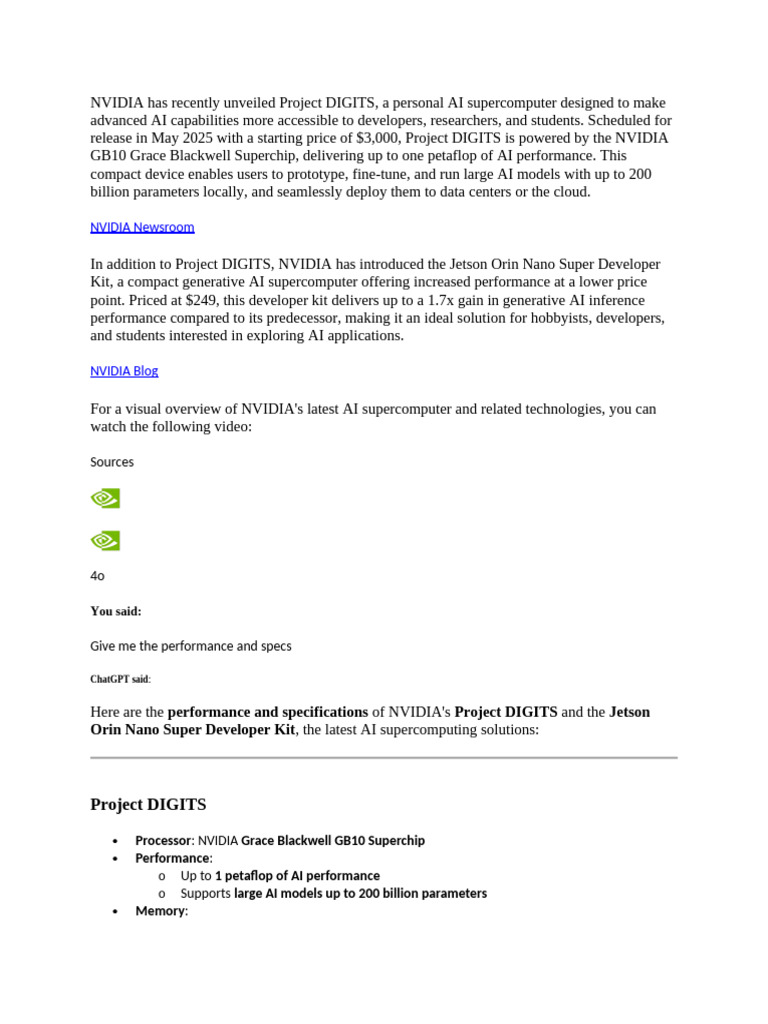 NVIDIA Newsroom: Project DIGITS | PDF