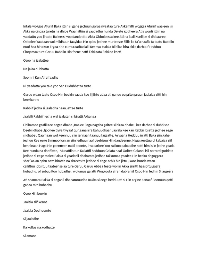 Intala Woggaa A | PDF