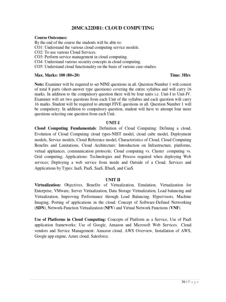 Cloud Computing Course Outcomes and Syllabus | PDF | Cloud Computing ...