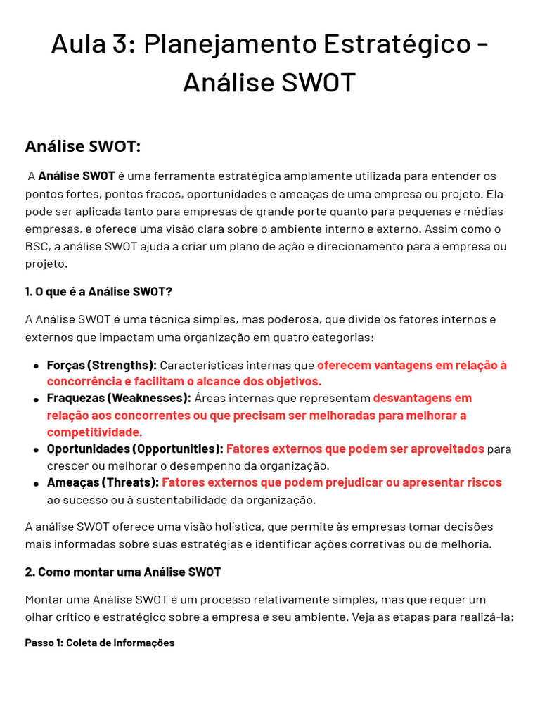 Análise SWOT no Planejamento Estratégico | PDF | Análise SWOT | Economias
