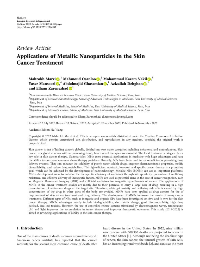 Applications of Metallic Nanoparticles in The Skin | PDF | Nanoparticle ...