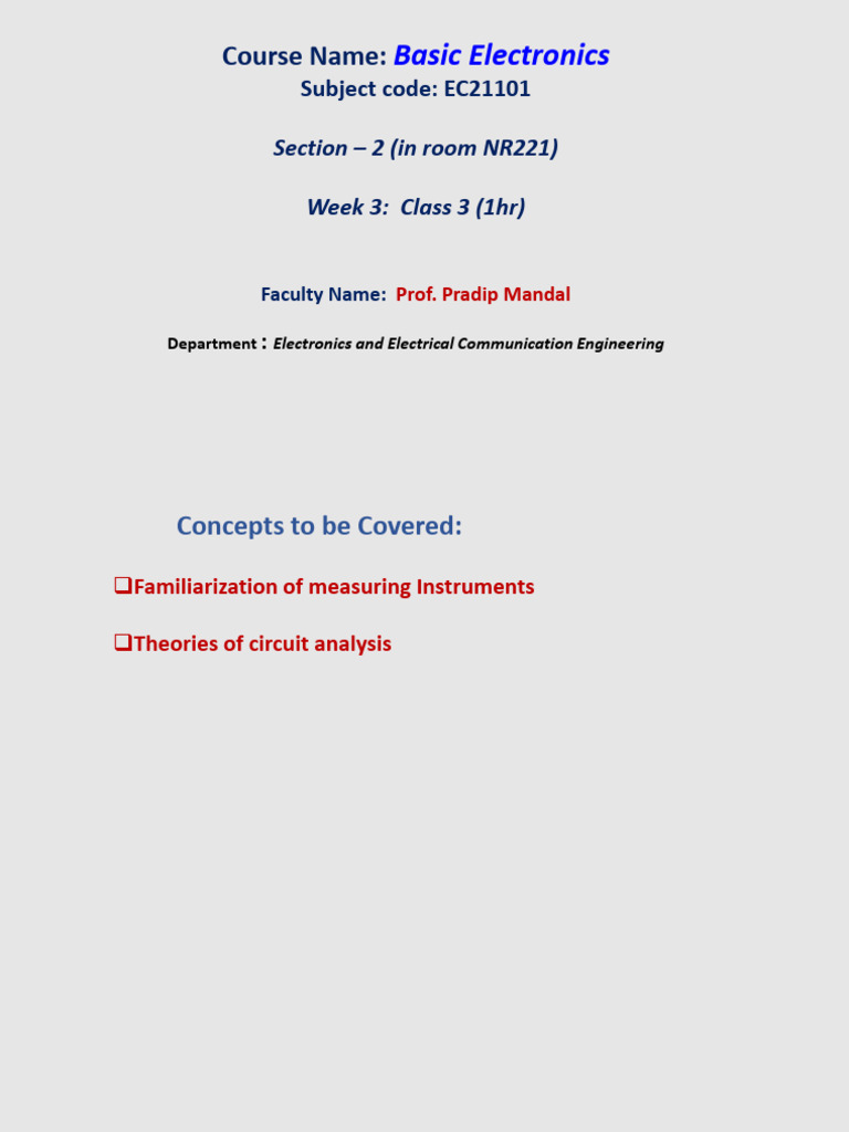 Basic Electronics: Measuring Instruments & Circuit Analysis | PDF