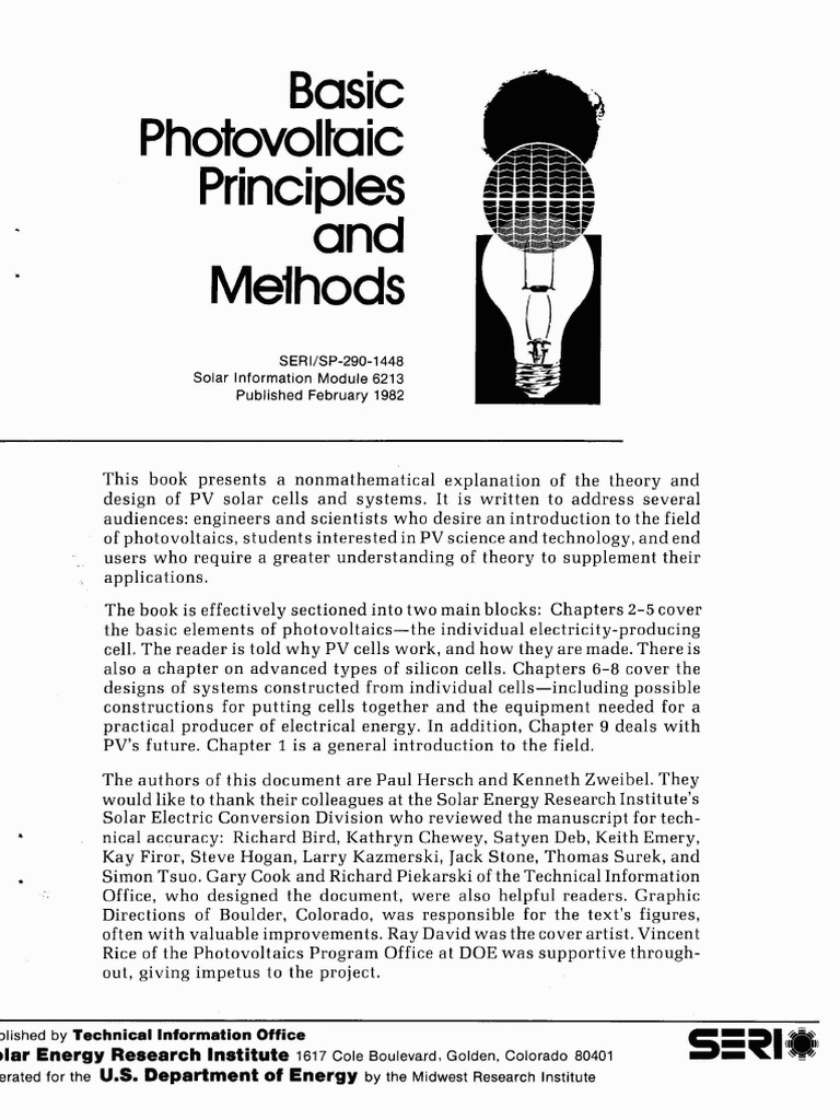 Paul hersch and kenneth zweibel 1982 basic photovoltaic principles
