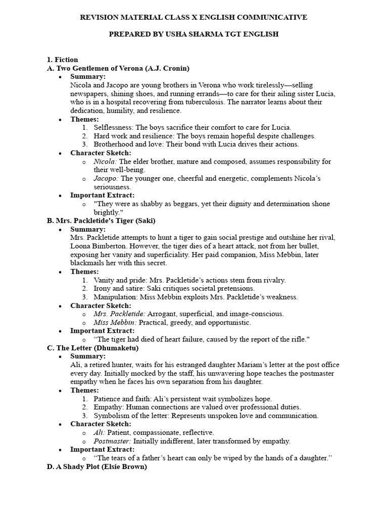 Class X English Communicative Revision Guide | PDF