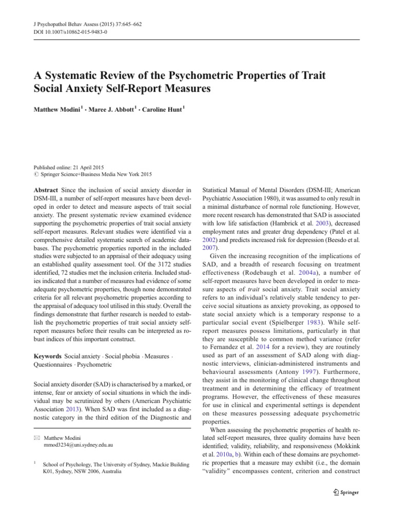 Assessment Social Phobia 2 | PDF | Social Anxiety Disorder | Validity ...