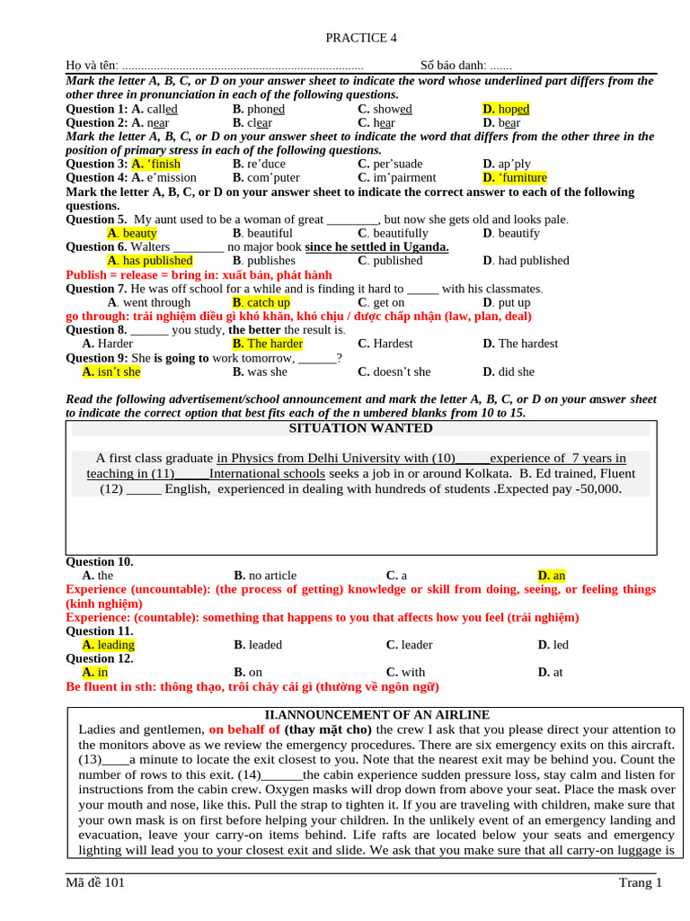 Đề 4 - detailed explanation | PDF | Aviation
