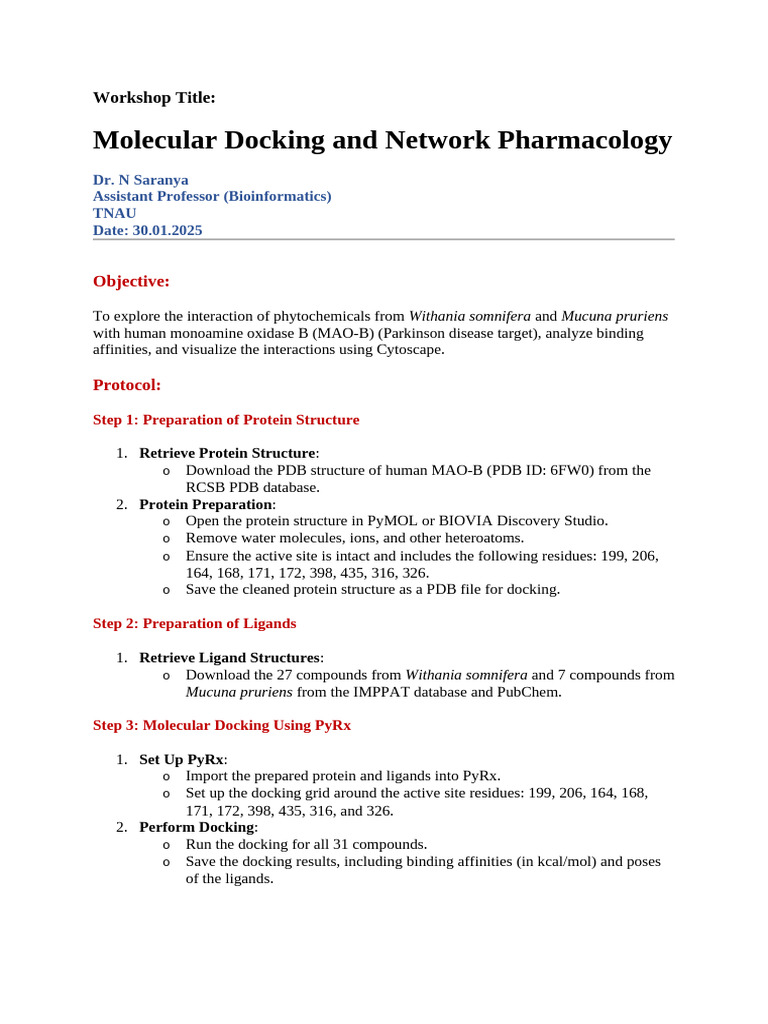 Workshop Material | PDF | Docking (Molecular) | Ligand (Biochemistry)