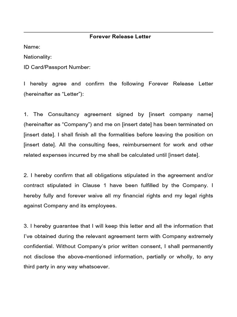 Forever Release Letter Template | PDF | Breach Of Contract | Justice
