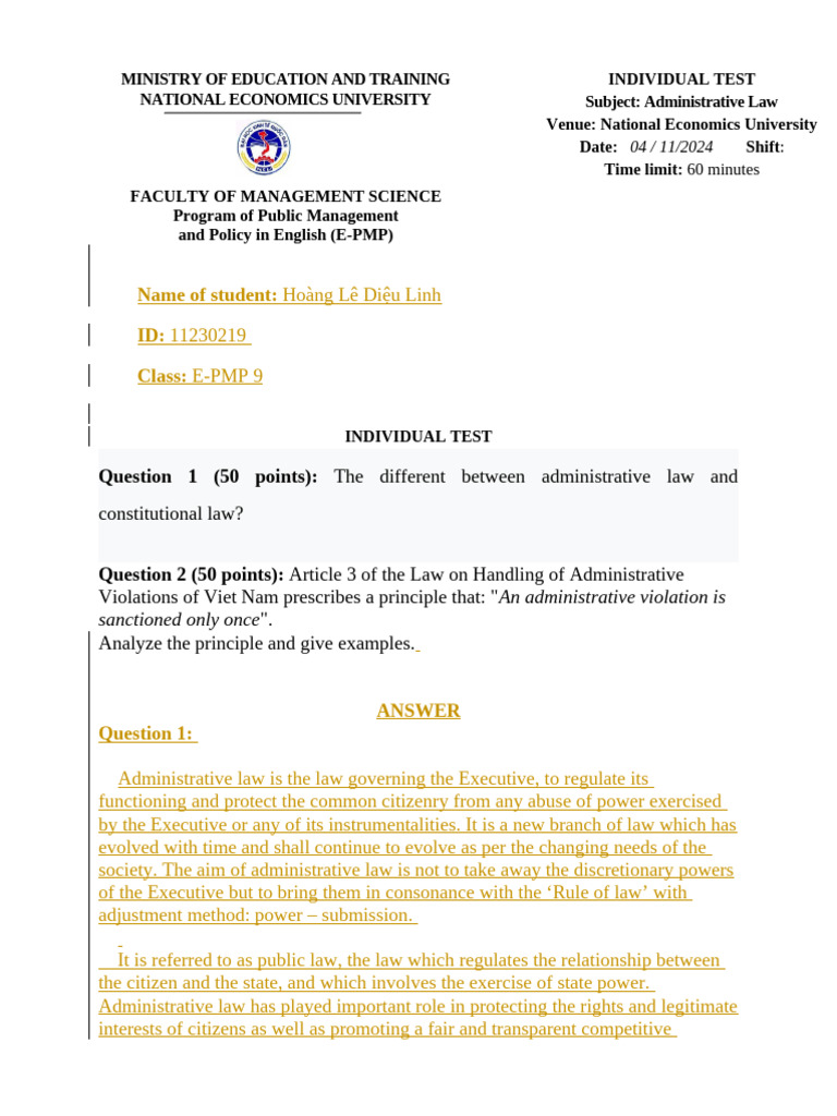 Individual Test Administrative Law 11230219 | PDF | Constitutional Law ...