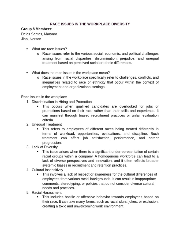 GRP 8 - Race Issues in The Workplace Diversity | PDF | Discrimination ...