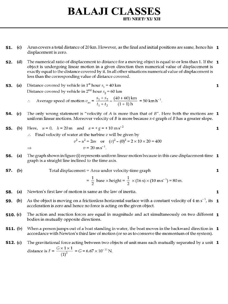 IX Science Physics Full Test Solution | PDF