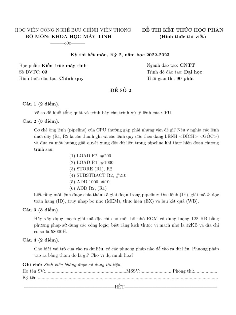 Đề 3 - KTMT | PDF