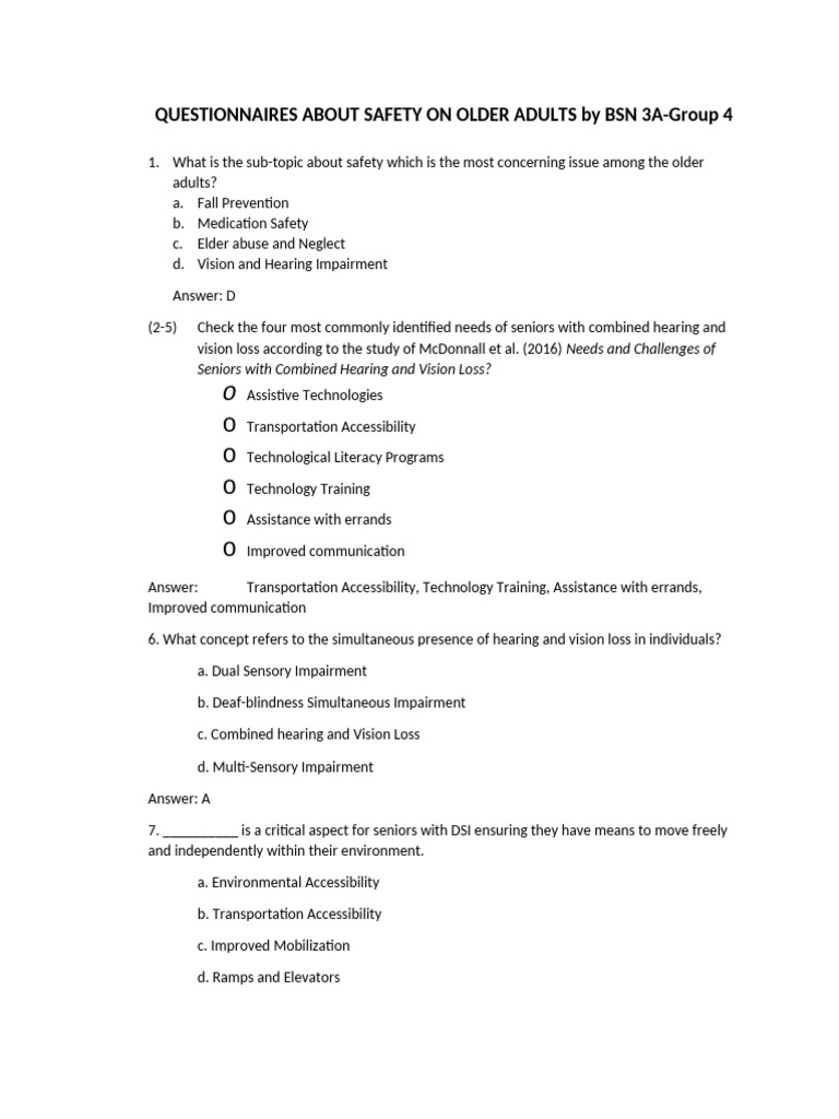 QUESTIONNAIRES ABOUT SAFETY ON OLDER ADULTS | PDF