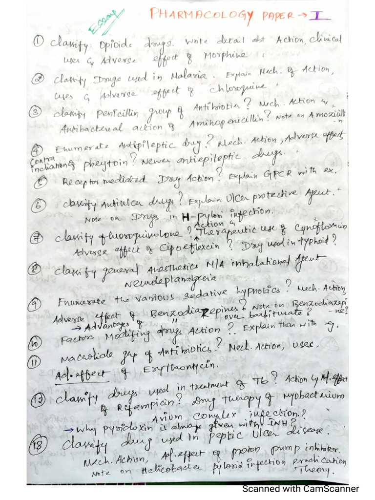 Pharmacology Paper - 1 University QN | PDF