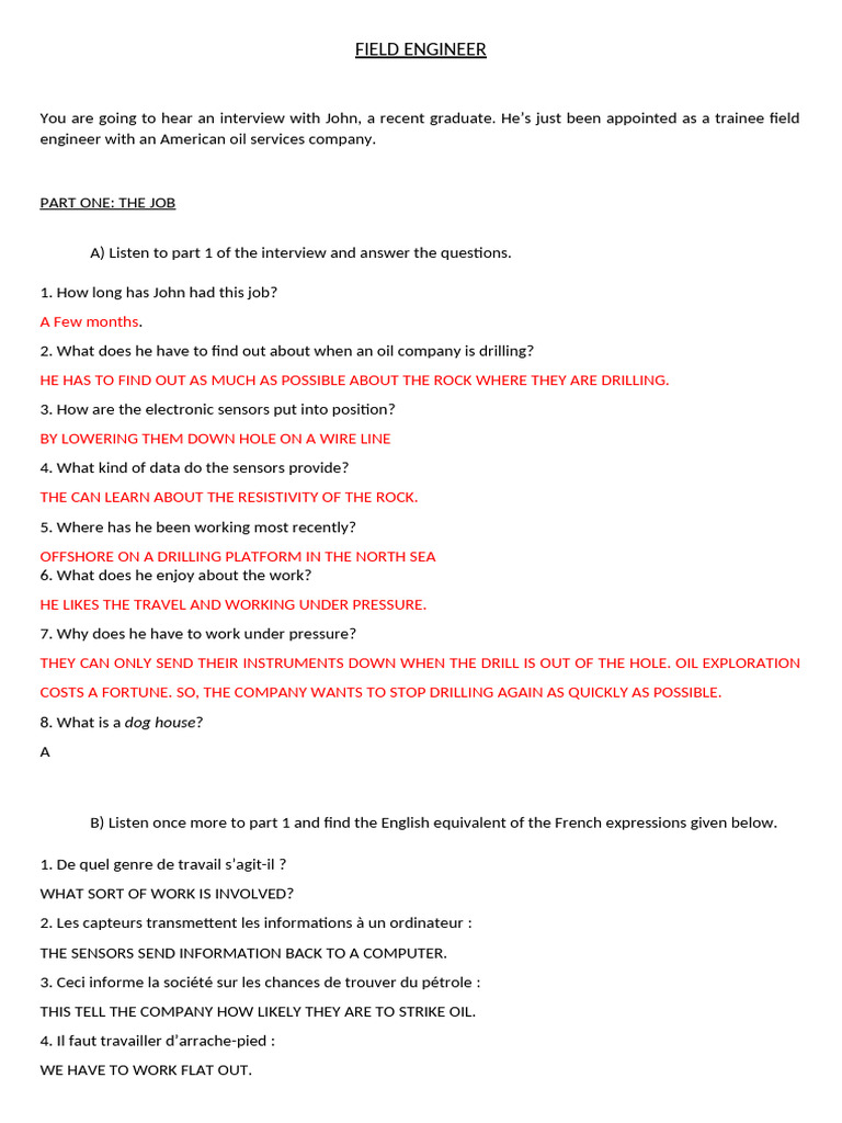 Field Engineer - Student Sheet | PDF