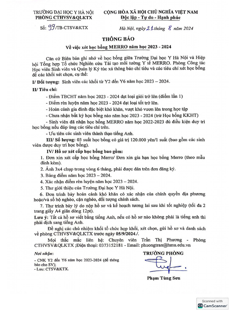 Thông Báo HB MERRO 23 24 | PDF