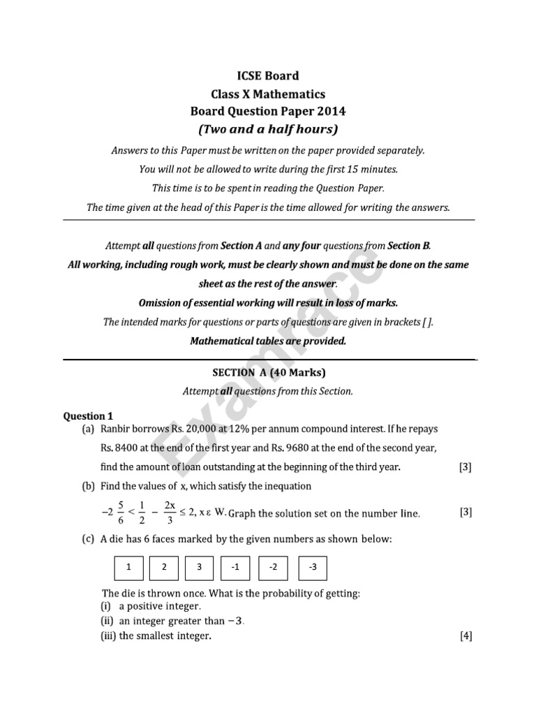 ICSE Class 10 Mathematics Solved Paper 2014 | PDF