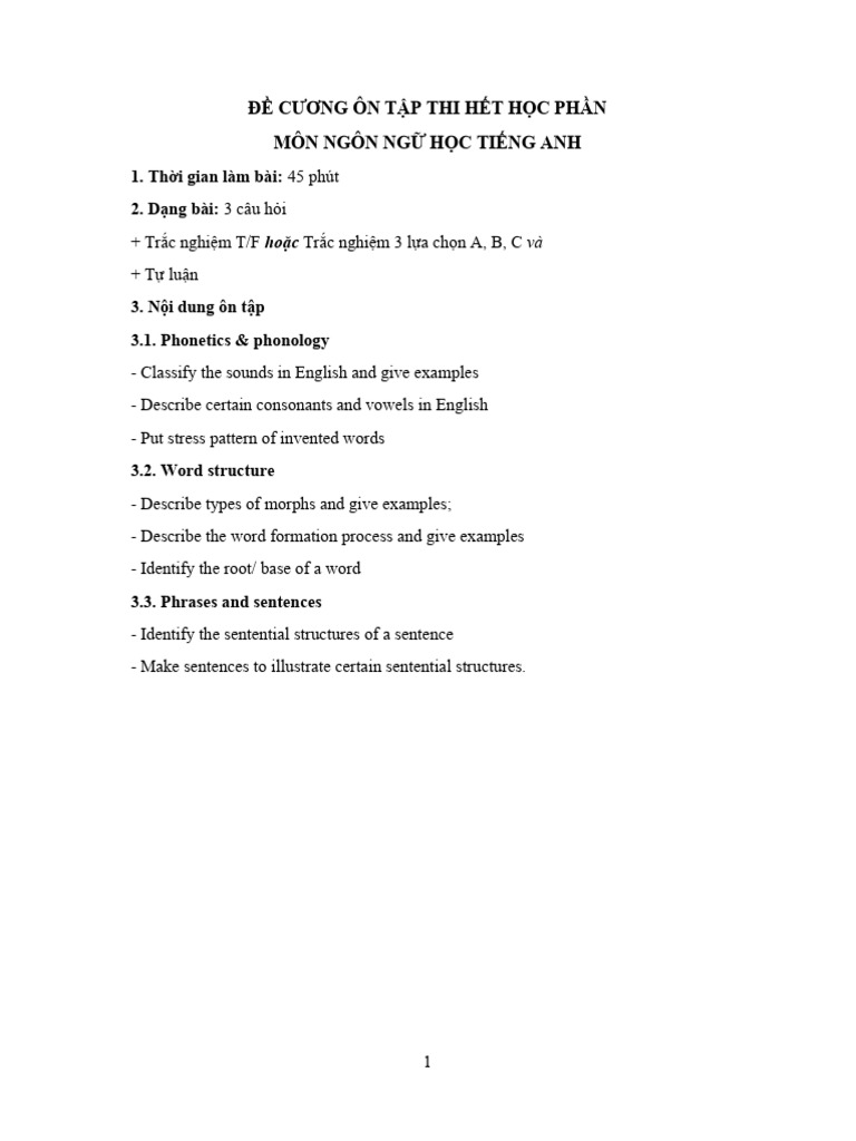 English Linguistics Exam Review Guide | PDF | Vowel | Stress (Linguistics)