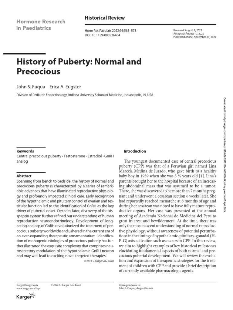 History of Normal and Precocious Puberty | PDF | Hypothalamus ...