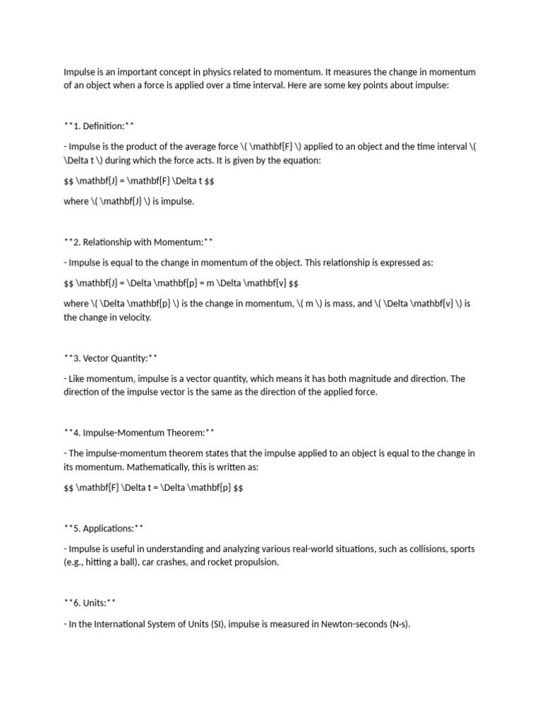 Impulse Is An Important Concept in Physics Related To Momentum | PDF