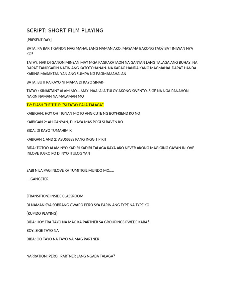 Script: Short Film Playing | PDF