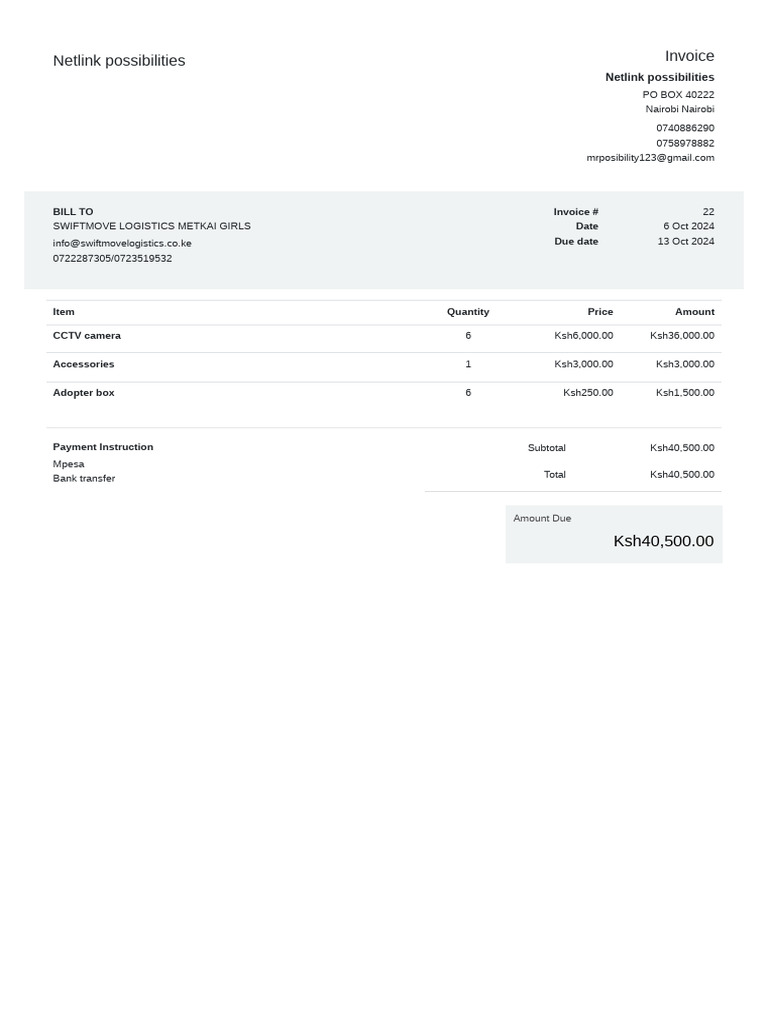 CCTV Camera Invoice for Swiftmove Logistics | PDF