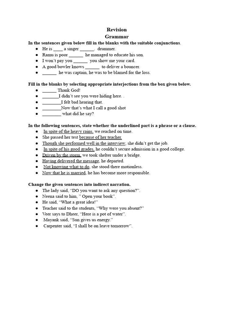 Grammar Revision Class 7 | PDF
