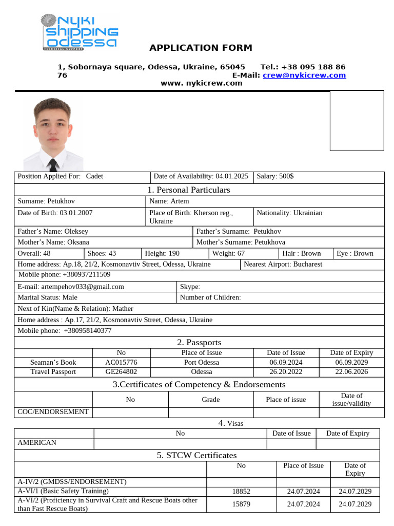 Application Form: 1. Personal Particulars | PDF | Ships | Shipping