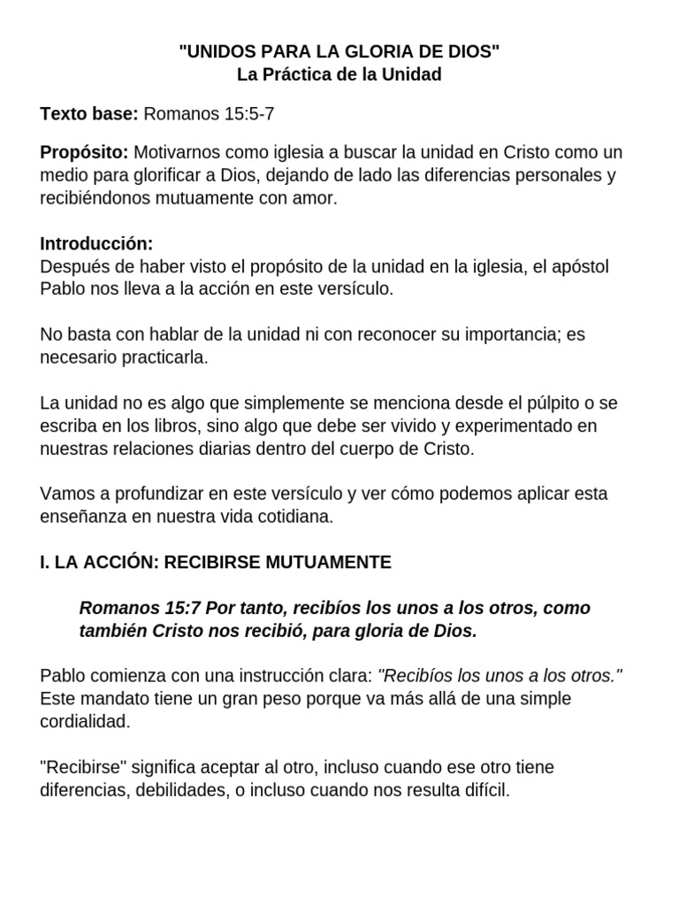 Unidad en Cristo para glorificar a Dios | PDF | Cristo (título) | Amor