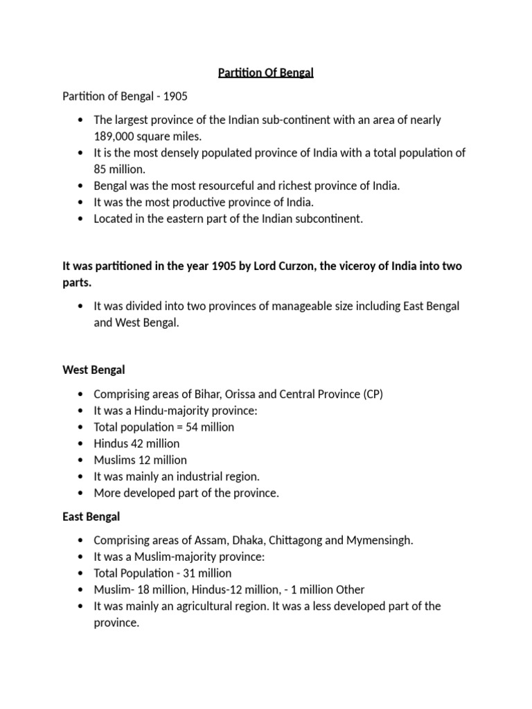 Partition of Bengal | PDF | Partition Of India | British Raj
