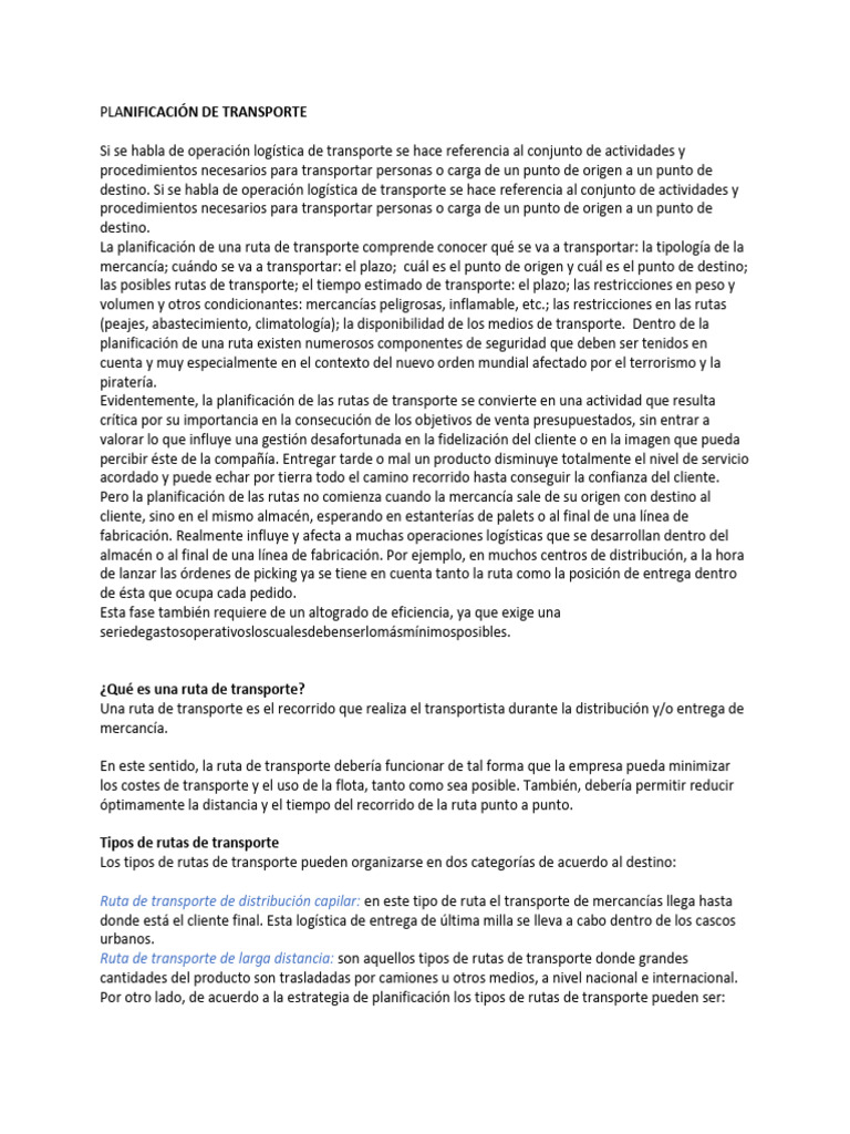 Estrategias en Planificación de Transporte | PDF | Transporte | Logística