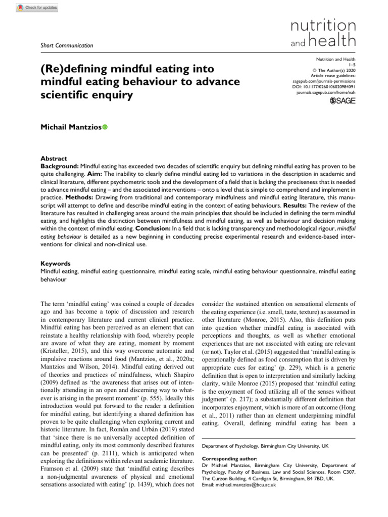Redefining Mindful Eating Behavior | PDF | Mindfulness | Experience