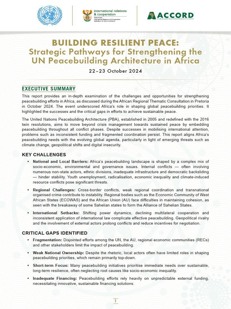 Strengthening Africa's Peacebuilding Efforts | PDF | Peacebuilding ...