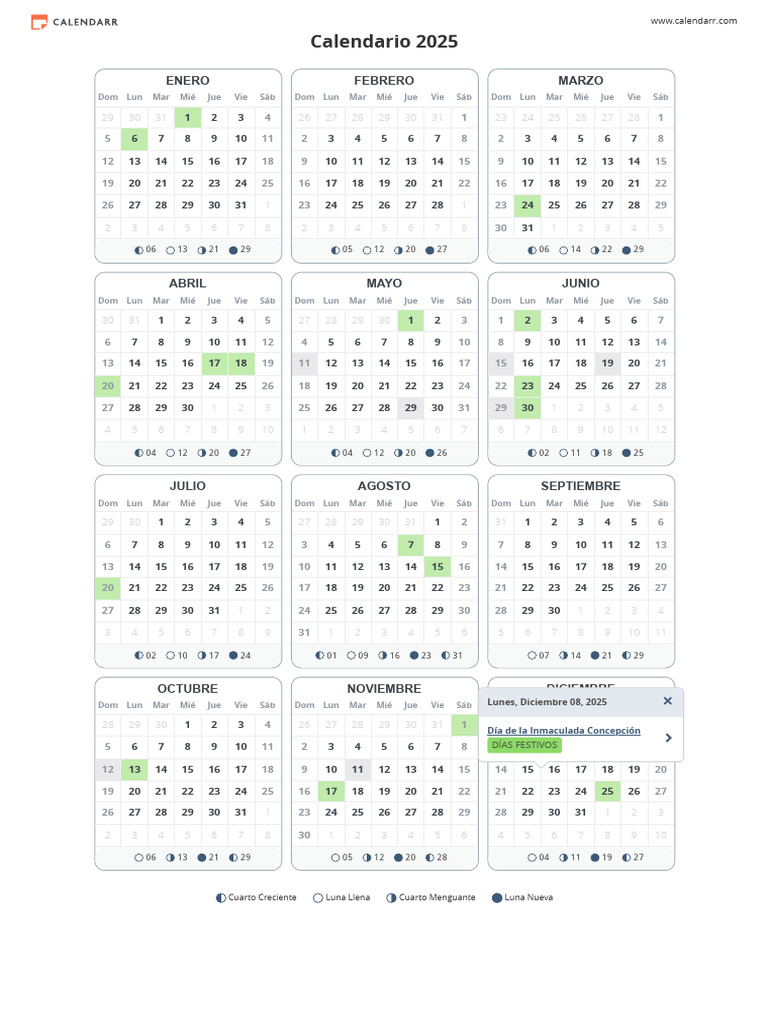 Calendario 2025 con Feriados | PDF | Días festivos | Fiestas cristianas ...