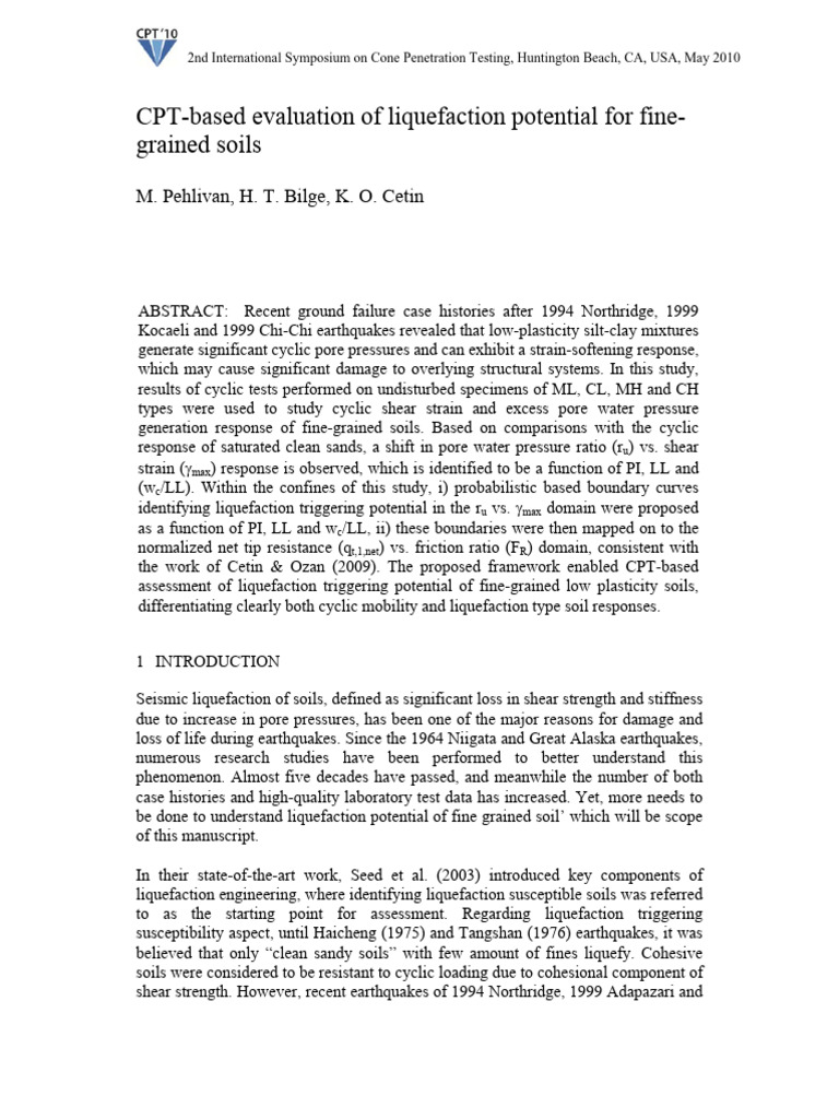 CPT Based Evaluation of Liq | PDF | Physical Sciences | Sedimentology